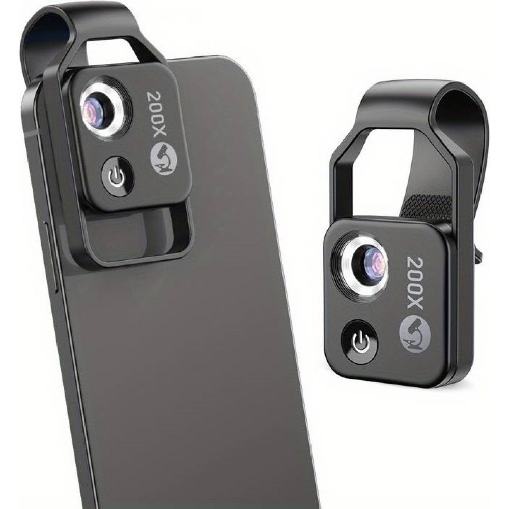 Apexel APL-MS002 Clip Mikroskopischer 200-facher optischer Universalzoom mit integriertem LED-Licht - Schwarz