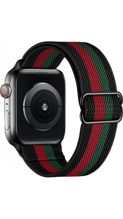 Apple Watch 38/40/41/42 mm - Bracelet nylon élastique sport, réglable, souple, lavable - Rayure rouge et - Vert