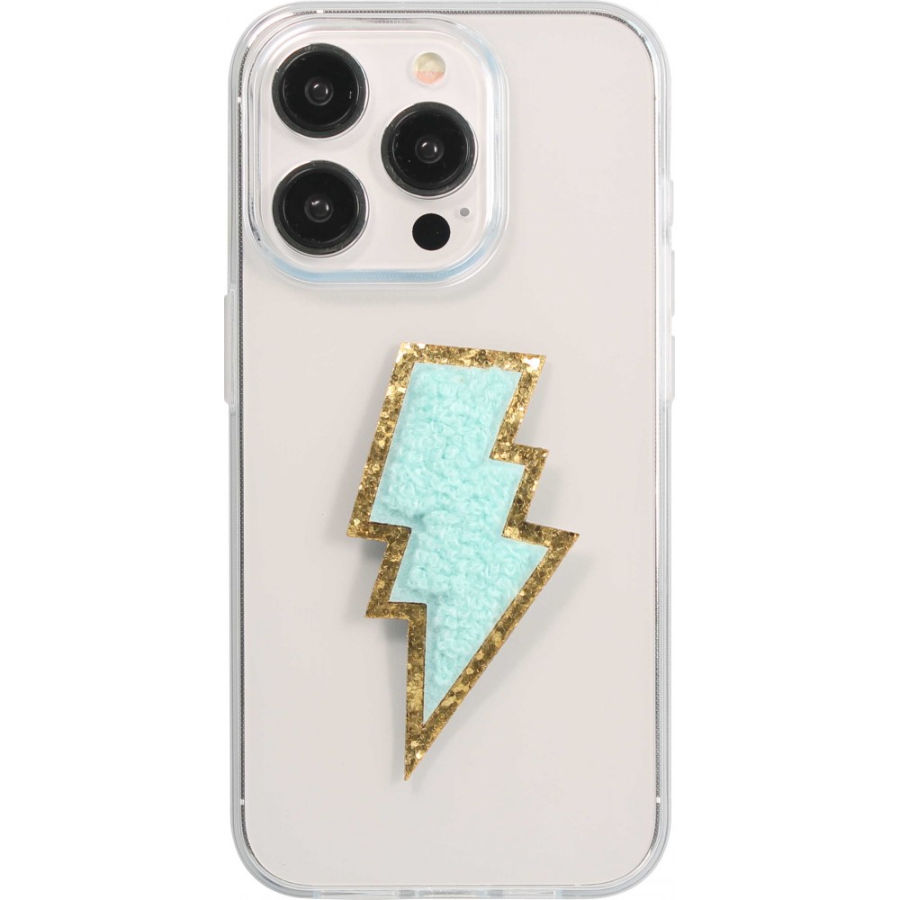 Sticker Aufkleber für Handy/Tablet/Computer 3D gestickt - Blitz türkis