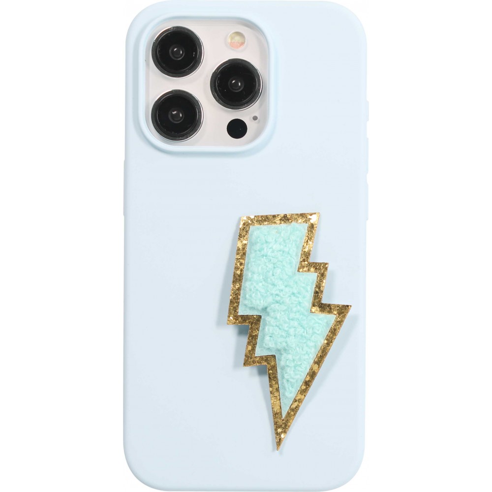 Sticker Aufkleber für Handy/Tablet/Computer 3D gestickt - Blitz türkis