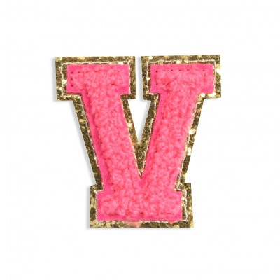 Sticker Aufkleber f&uuml;r Handy/Tablet/Computer 3D gestickt Dunkelrosa - Buchstabe V