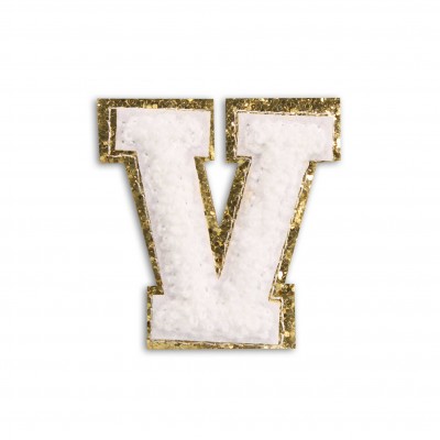 Sticker Aufkleber f&uuml;r Handy/Tablet/Computer 3D gestickt Weiss - Buchstabe V