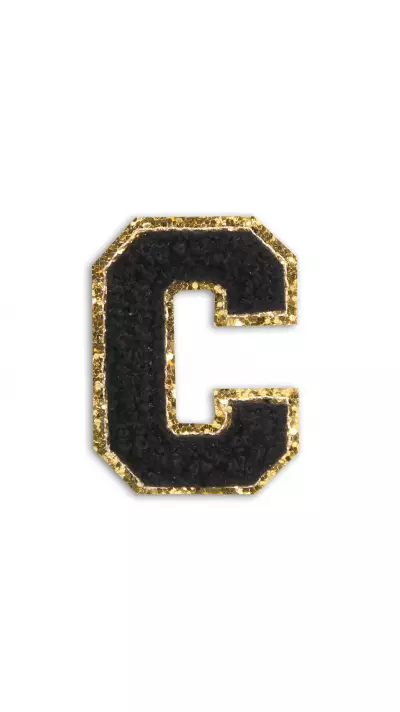 Autocollant sticker pour téléphone/tablette/ordinateur brodé en 3D noir - Lettre C