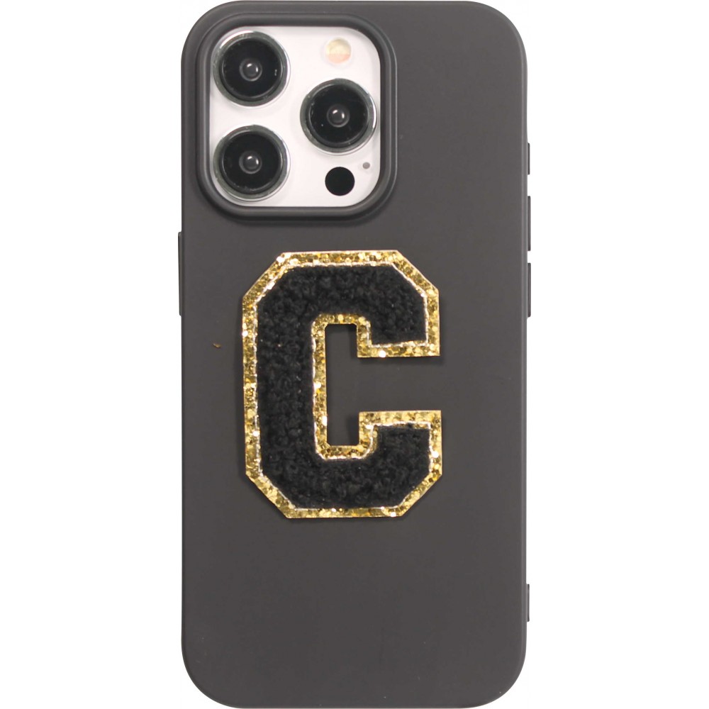 Sticker Aufkleber für Handy/Tablet/Computer 3D gestickt Schwarz - Buchstabe C