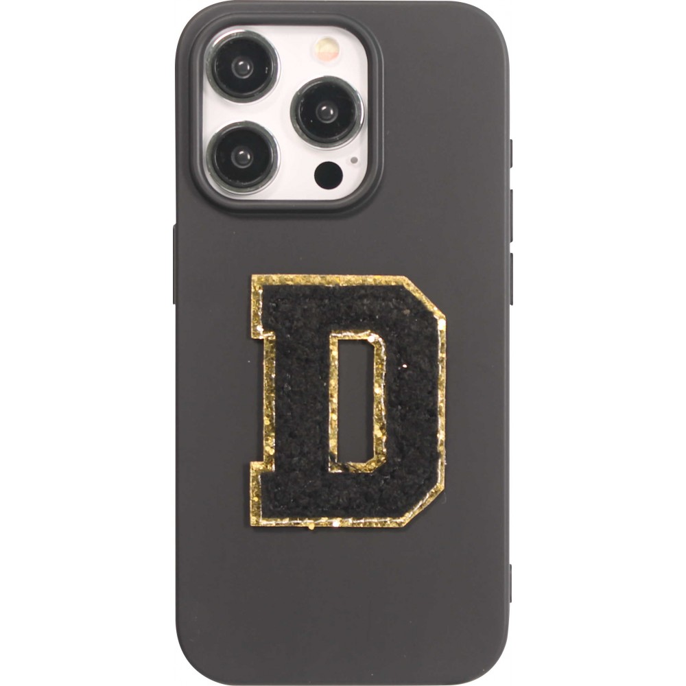 Sticker Aufkleber für Handy/Tablet/Computer 3D gestickt Schwarz - Buchstabe D