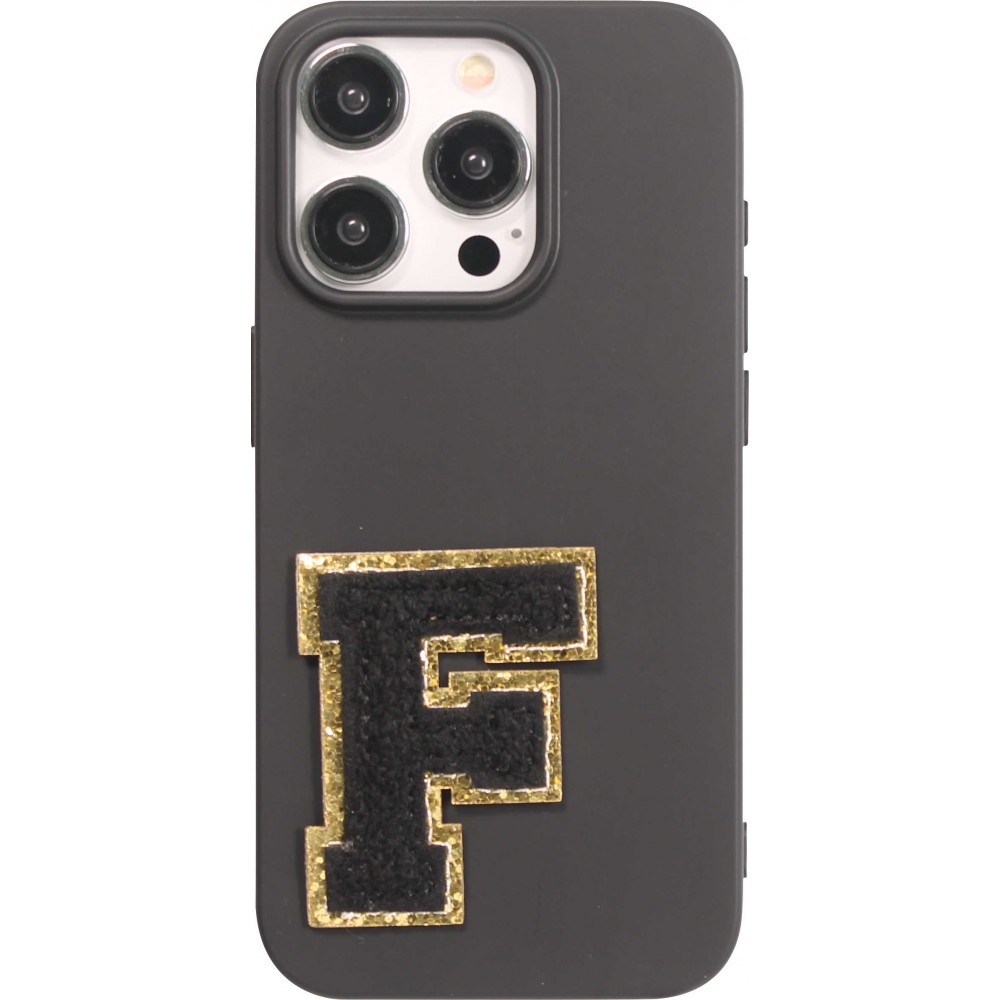 Sticker Aufkleber für Handy/Tablet/Computer 3D gestickt Schwarz - Buchstabe F