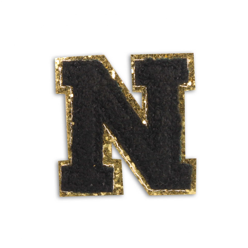 Sticker Aufkleber für Handy/Tablet/Computer 3D gestickt Schwarz - Buchstabe N