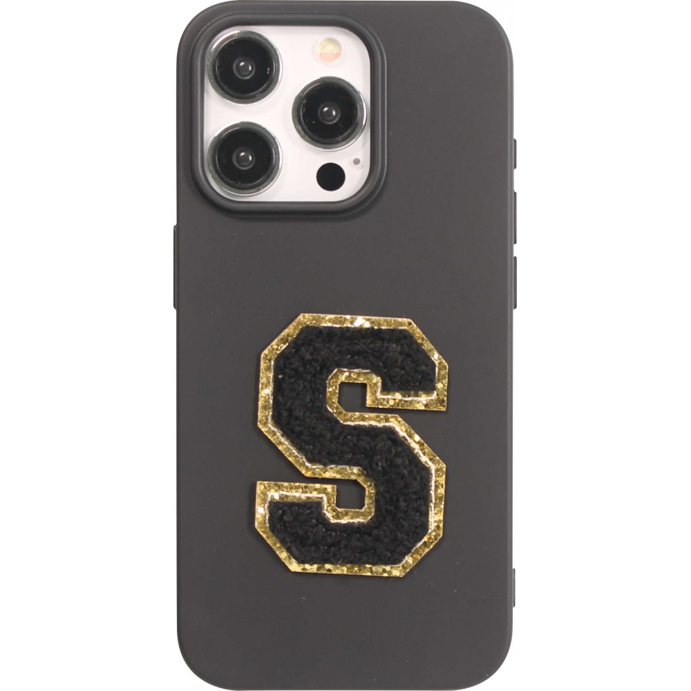 Sticker Aufkleber für Handy/Tablet/Computer 3D gestickt Schwarz - Buchstabe S