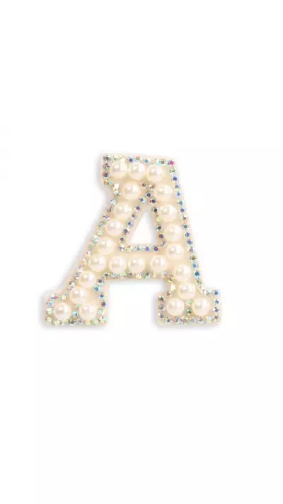 Autocollant sticker pour téléphone/tablette/ordinateur brodé en 3D pearls blanc - Lettre A