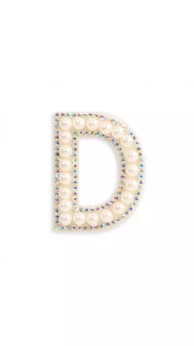 Autocollant sticker pour téléphone/tablette/ordinateur brodé en 3D pearls blanc - Lettre D