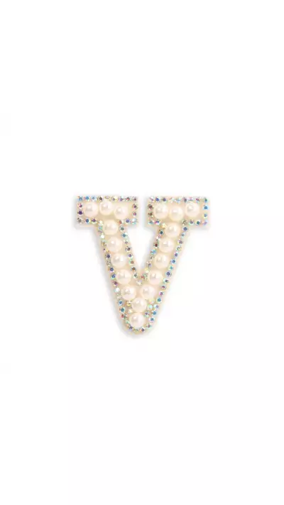 Autocollant sticker pour téléphone/tablette/ordinateur brodé en 3D pearls blanc - Lettre V