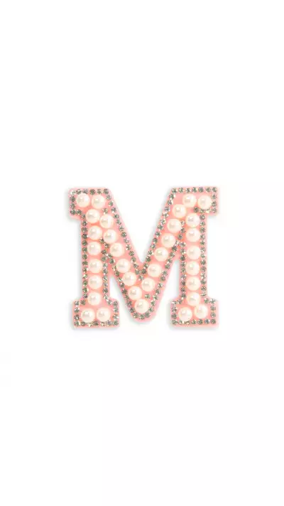 Autocollant sticker pour téléphone/tablette/ordinateur brodé en 3D pearls rose - Lettre M