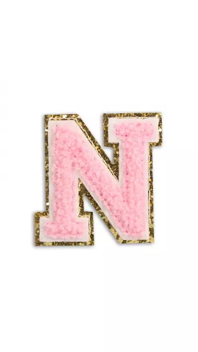 Autocollant sticker pour téléphone/tablette/ordinateur brodé en 3D rose clair - Lettre N