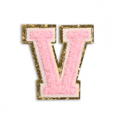 Sticker Aufkleber f&uuml;r Handy/Tablet/Computer 3D gestickt Hellrosa - Buchstabe V