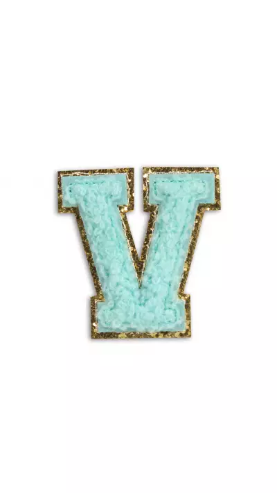 Autocollant sticker pour téléphone/tablette/ordinateur brodé en 3D turquoise - Lettre V