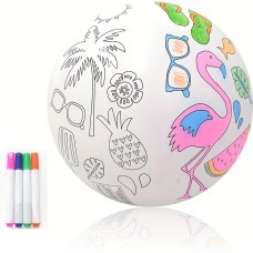 Ballon de plage gonflable DIY à colorier soi-même avec 4 feutres de couleur - Blanc