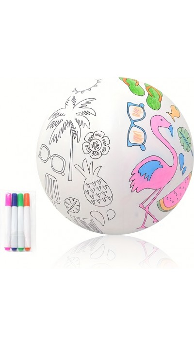 DIY Malballon für den Strand zum Selbercolorieren mit 4 Farbstiften - Weiss