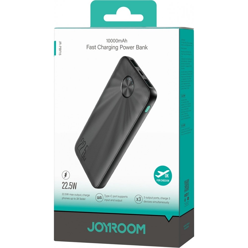 Powerbank Joyroom JR-PBF15 10000mAh USB-C USB-A 22.5W tragbare Ladeger&auml;t - Schwarz