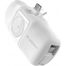 Wozinsky WF16-YCS 5000mAh 15W USB-C Mini Powerbank mit integriertem USB-C Kabel und Apple Watch Ladegerät - Weiss
