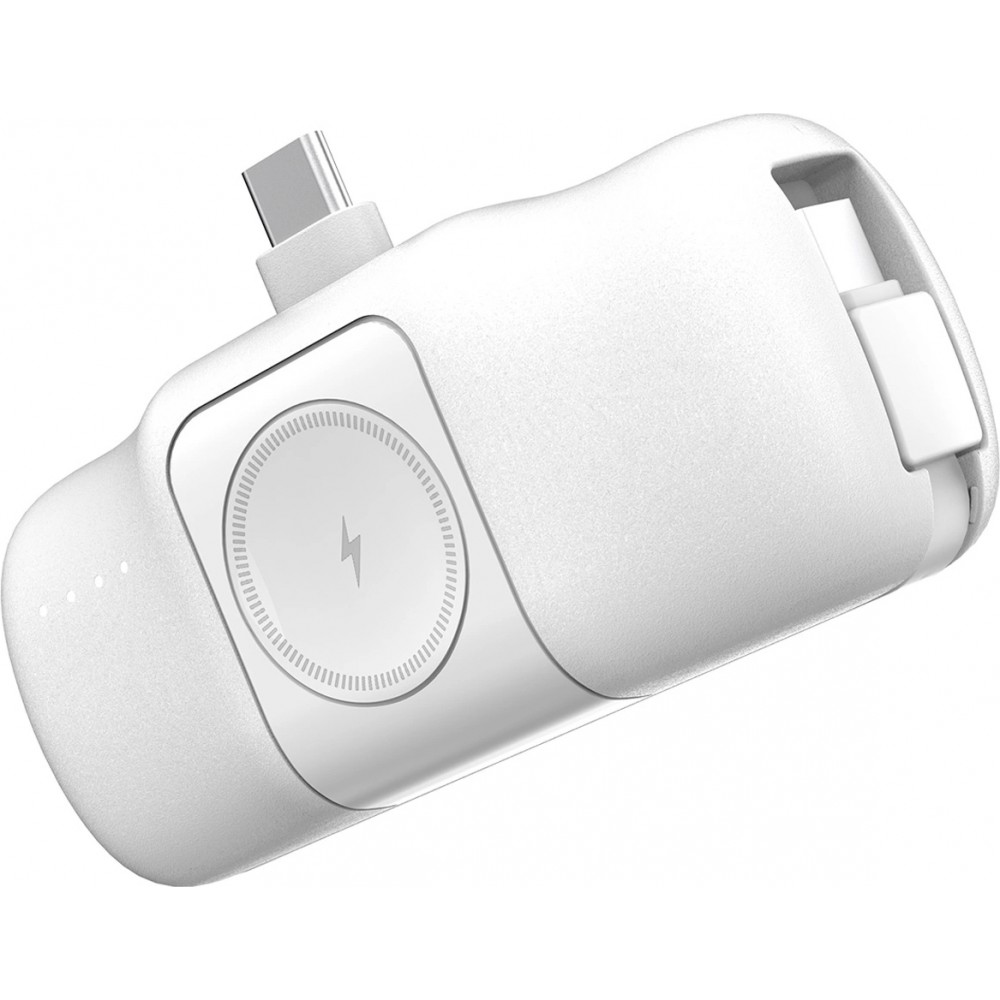 Wozinsky WF16-YCS 5000mAh 15W USB-C Mini Powerbank mit integriertem USB-C Kabel und Apple Watch Ladegerät - Weiss