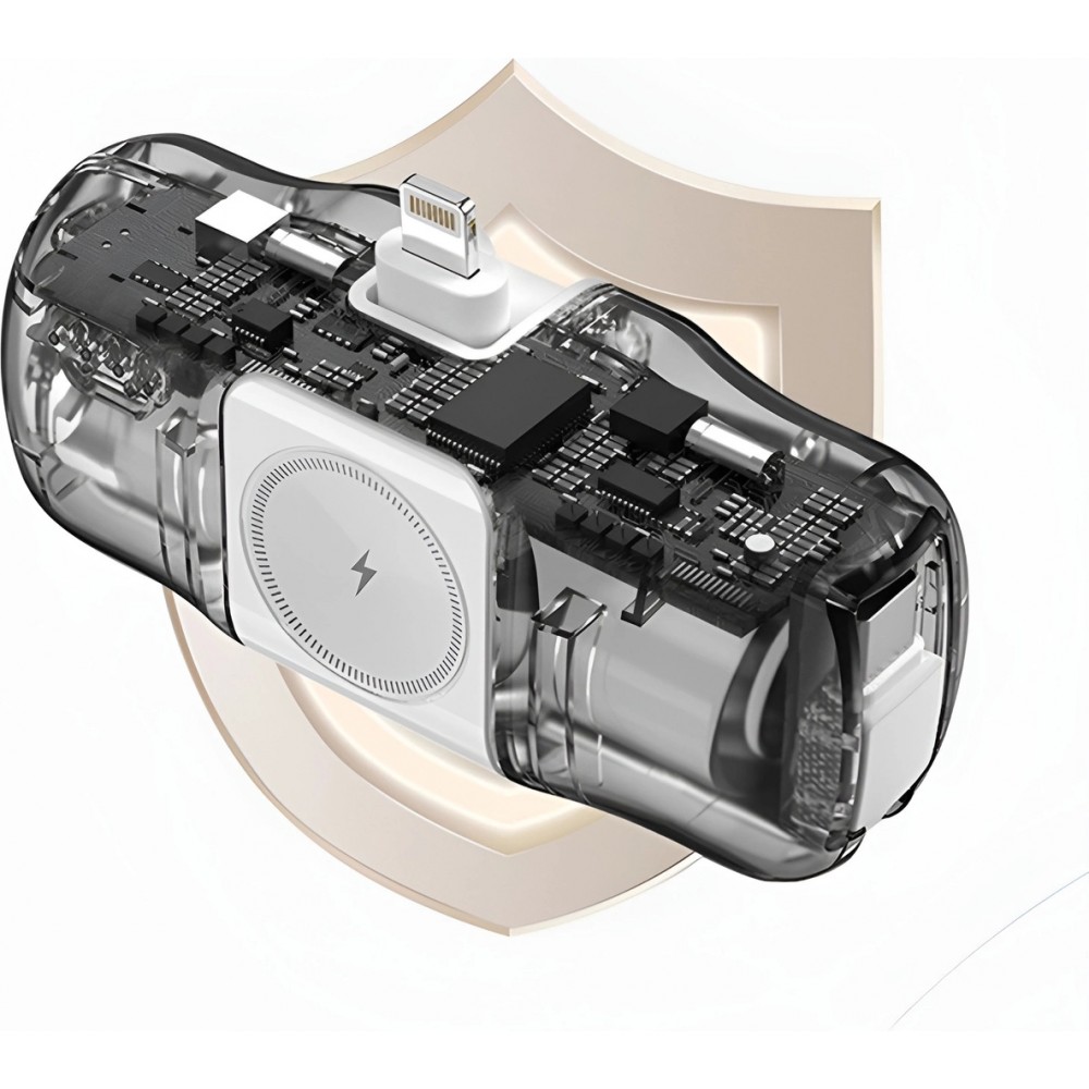 Wozinsky WF16-YCS 5000mAh 15W USB-C Mini Powerbank mit integriertem USB-C Kabel und Apple Watch Ladegerät - Weiss