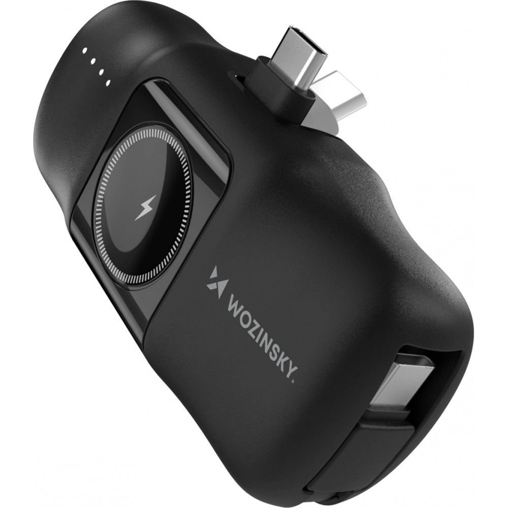 Wozinsky WF16-YCS 5000mAh 15W USB-C Mini Powerbank mit integriertem USB-C-Kabel und Apple Watch Ladegerät - Schwarz