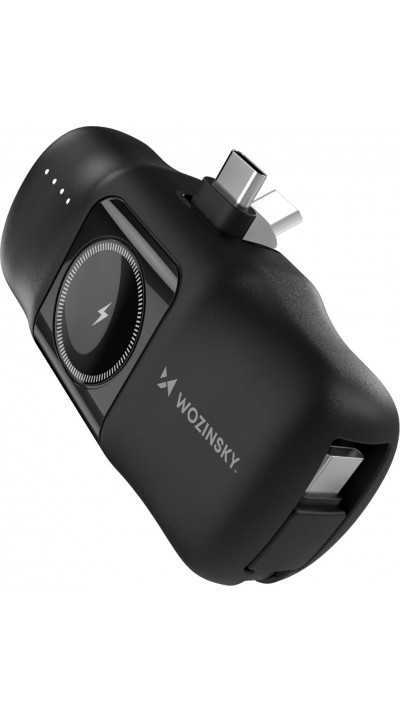 Wozinsky WF16-YCS 5000mAh 15W USB-C Mini Powerbank mit integriertem USB-C-Kabel und Apple Watch Ladegerät - Schwarz