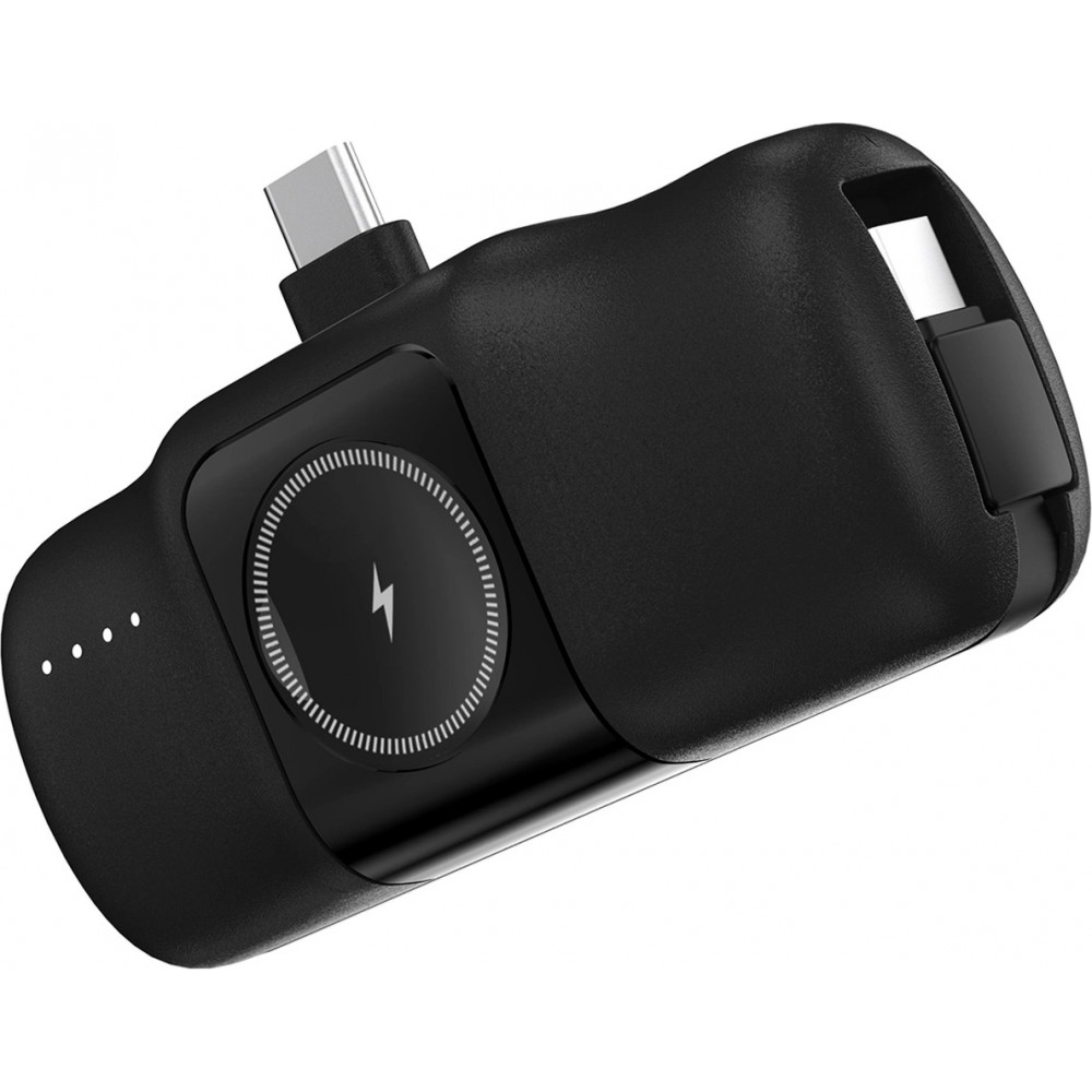 Wozinsky WF16-YCS 5000mAh 15W USB-C Mini Powerbank mit integriertem USB-C-Kabel und Apple Watch Ladegerät - Schwarz