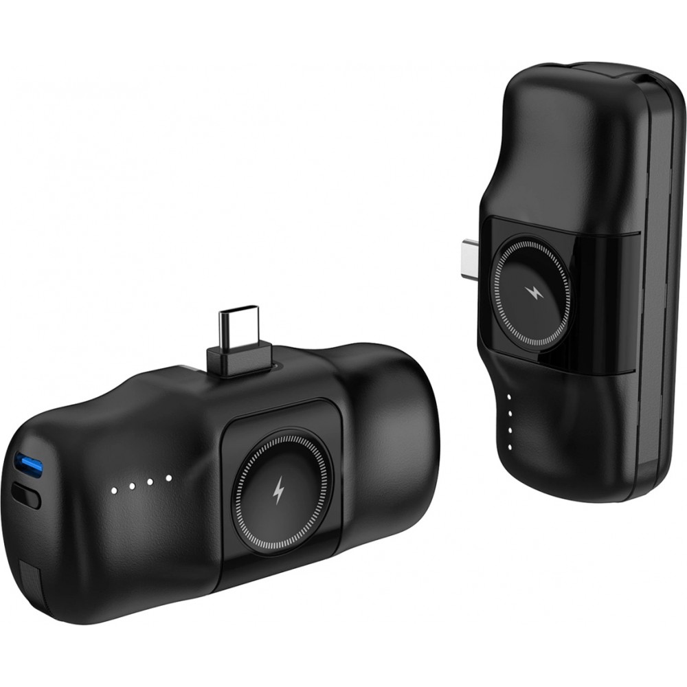 Wozinsky WF16-YCS 5000mAh 15W USB-C Mini Powerbank mit integriertem USB-C-Kabel und Apple Watch Ladegerät - Schwarz