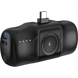 Wozinsky WF16-YCS 5000mAh 15W USB-C Mini Powerbank mit integriertem USB-C-Kabel und Apple Watch Ladegerät - Schwarz