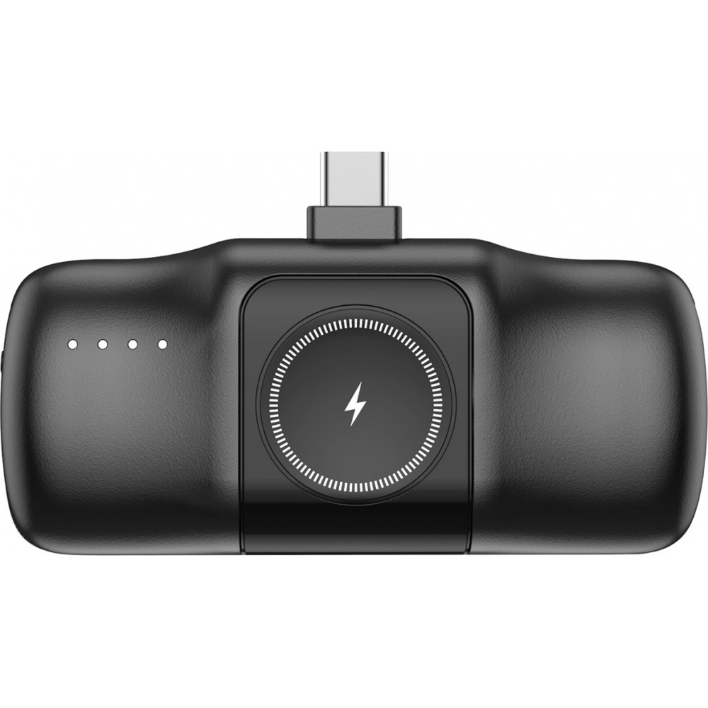 Wozinsky WF16-YCS 5000mAh 15W USB-C Mini Powerbank mit integriertem USB-C-Kabel und Apple Watch Ladegerät - Schwarz