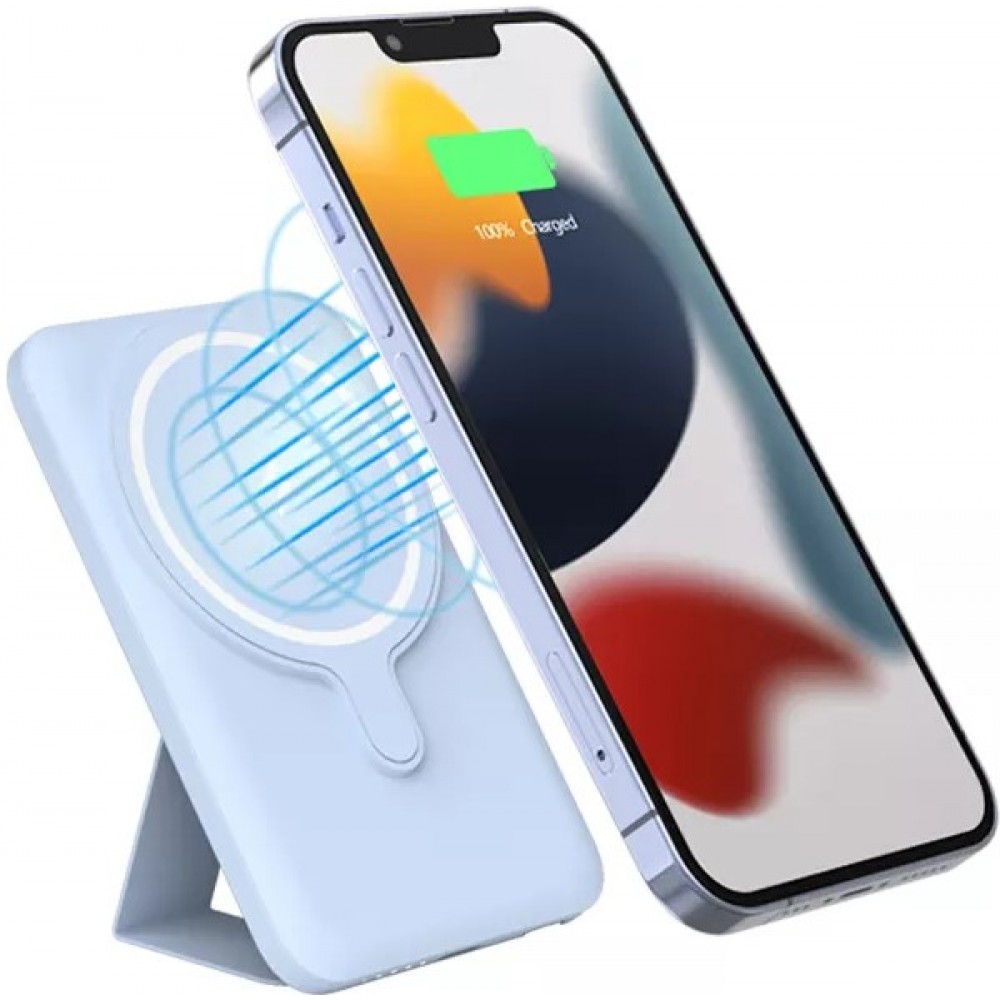 Kabelloser tragbarer externer Akku 2 in 1 MagSafe Telefonhalter 15W Power Bank (5000mAh) - Hellblau