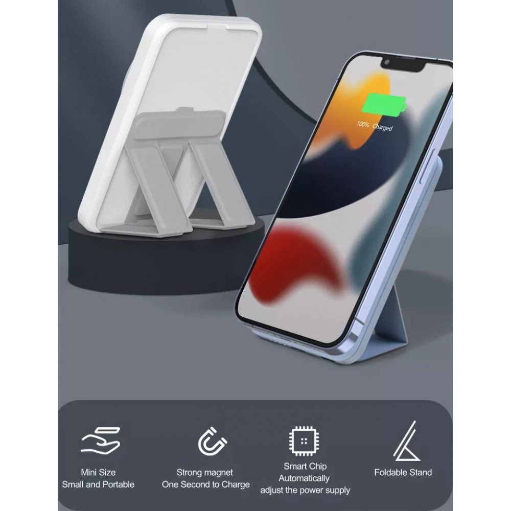 Kabelloser tragbarer externer Akku 2 in 1 MagSafe Telefonhalter 15W Power Bank (5000mAh) - Hellblau