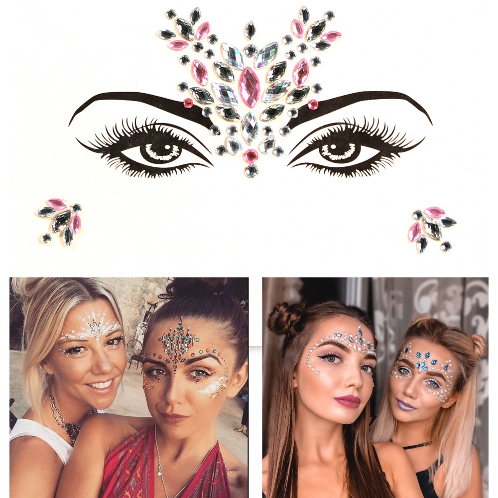 Festival & Open-Air Gesicht Sticker Aufkleber Glitzer Diamanten Tattoo - Style - 3