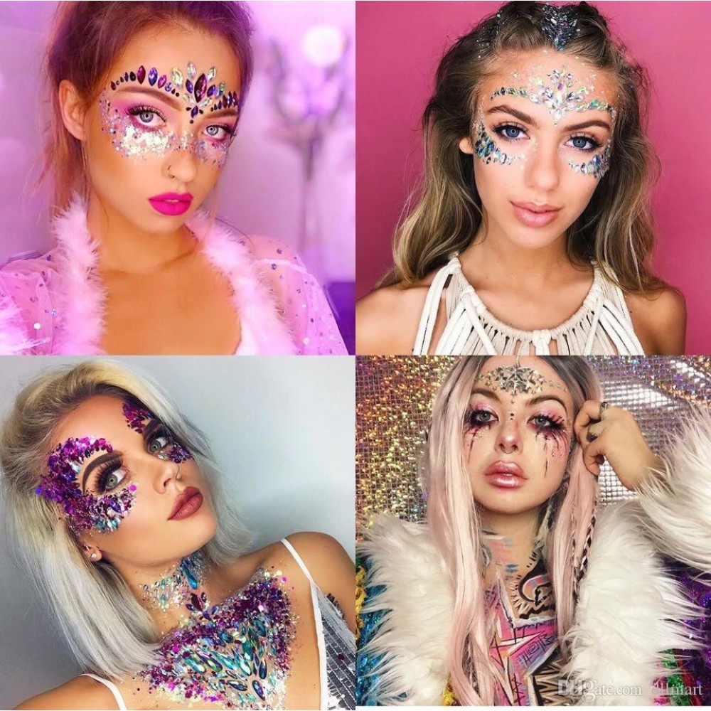 Festival & Open-Air Gesicht Sticker Aufkleber Glitzer Diamanten Tattoo - Style - 4