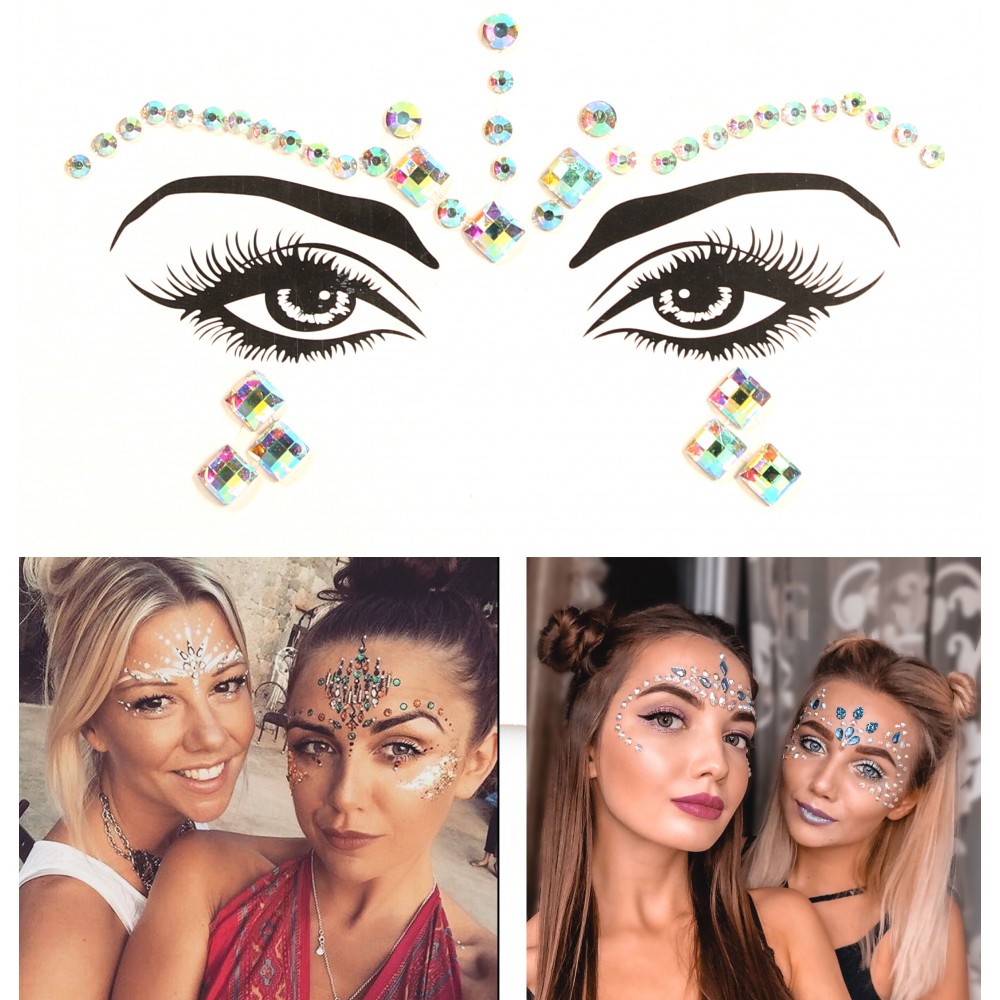 Festival & Open-Air Gesicht Sticker Aufkleber Glitzer Diamanten Tattoo - Style - 7