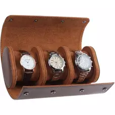 Luxuriöse und hochwertige Uhren Aufbewahrungs Box Kunstleder und weichem Uhrenkissen - 3 Uhren - Braun