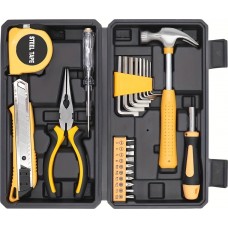Boîte à outils 25 pièces pratique portable compacte avec les outils essentiels - Jaune