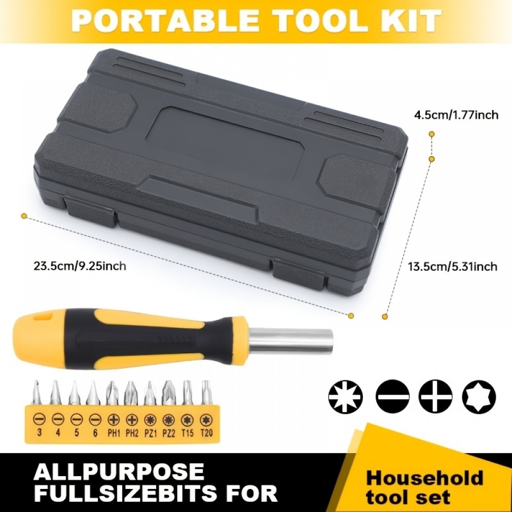 Boîte à outils 25 pièces pratique portable compacte avec les outils essentiels - Jaune