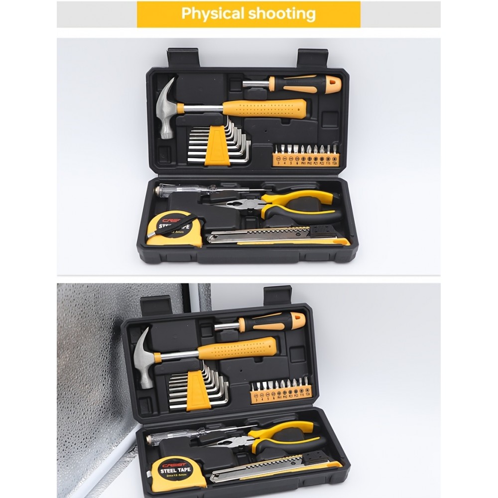 Boîte à outils 25 pièces pratique portable compacte avec les outils essentiels - Jaune