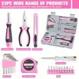 Boîte à outils pour fille / femme (23 pièces) pliable et compact avec tous les outils essentiels - Rose