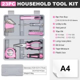 Boîte à outils pour fille / femme (23 pièces) pliable et compact avec tous les outils essentiels - Rose