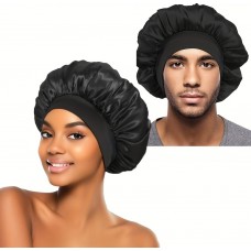 Bonnet de nuit satin unisexe élastique (taille universelle) pour coiffures tous types cheveux - Noir