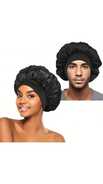 Unisex Satin Nachtmütze elastisch (Einheitsgröße) für alle Haartypen - Schwarz