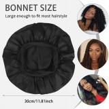 Bonnet de nuit satin unisexe élastique (taille universelle) pour coiffures tous types cheveux - Noir