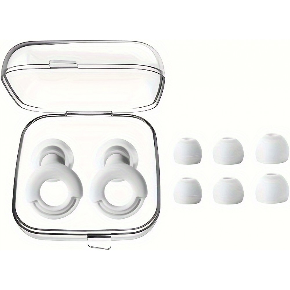 Bouchons d'oreilles loop en silicone (3 tailles d'embout) r&eacute;utilisables avec &eacute;tui de rangement - Blanc