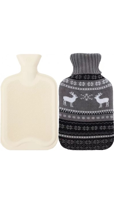 Wärmflasche mit Strickdecke (2 Liter) - Hirsche grau