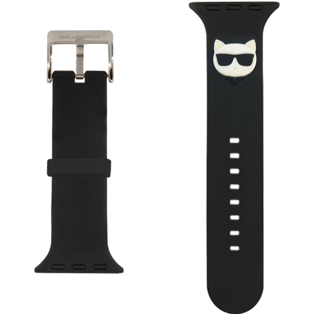 Karl Lagerfeld Armband aus schwarzem Soft-Touch-Silikon mit geprägtem Choupette-Kopf - Schwarz - Apple Watch 44/45/46/49 mm / 49 mm