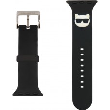 Karl Lagerfeld Armband aus schwarzem Soft-Touch-Silikon mit geprägtem Choupette-Kopf - Schwarz - Apple Watch 44/45/46/49 mm / 49 mm