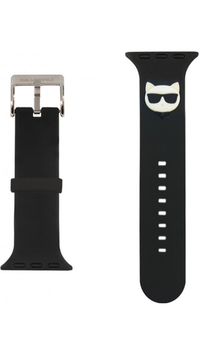 Karl Lagerfeld Armband aus schwarzem Soft-Touch-Silikon mit geprägtem Choupette-Kopf - Schwarz - Apple Watch 44/45/46/49 mm / 49 mm